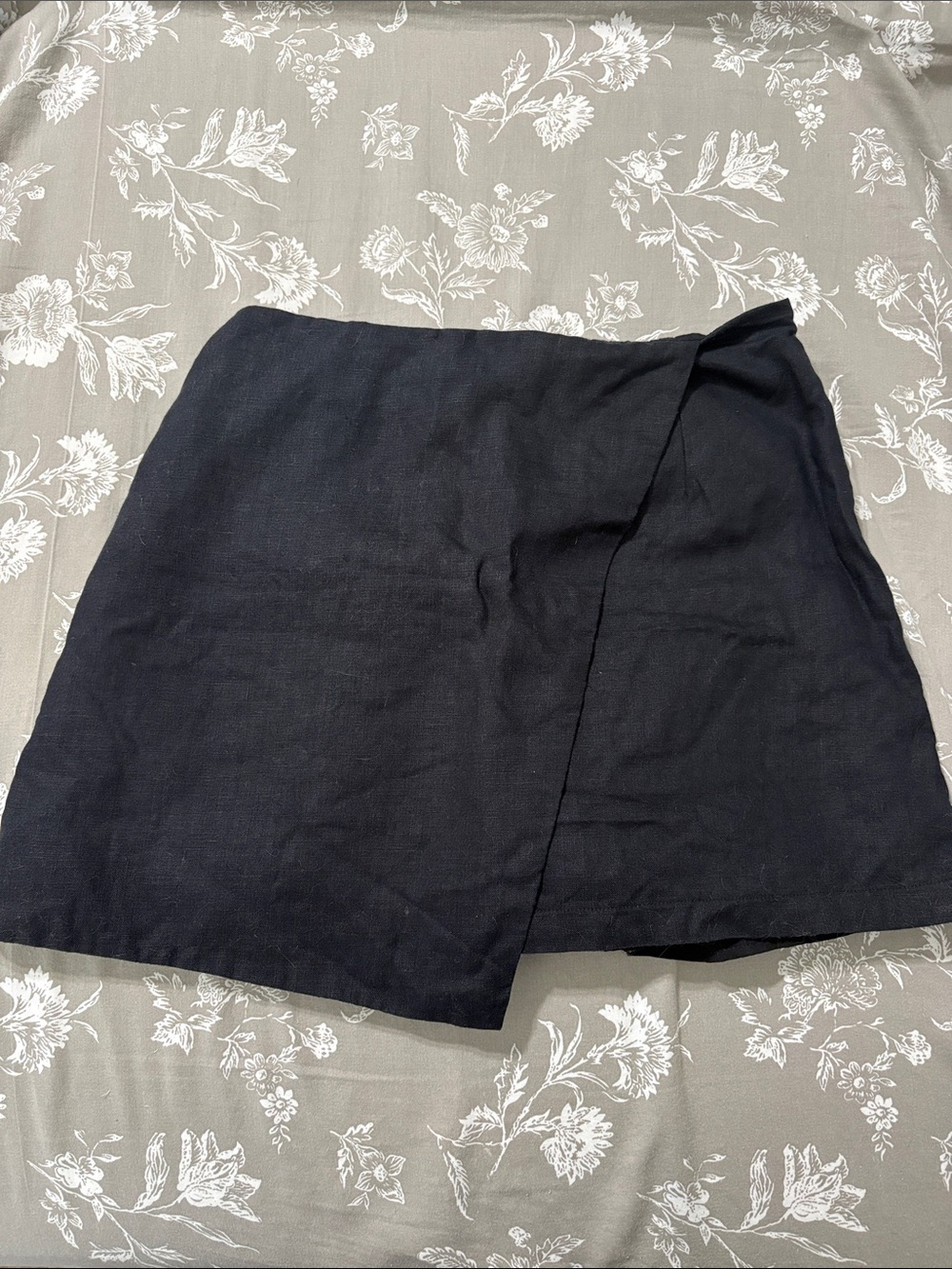 Quince Black Linen Blend Wrap Mini Skirt
